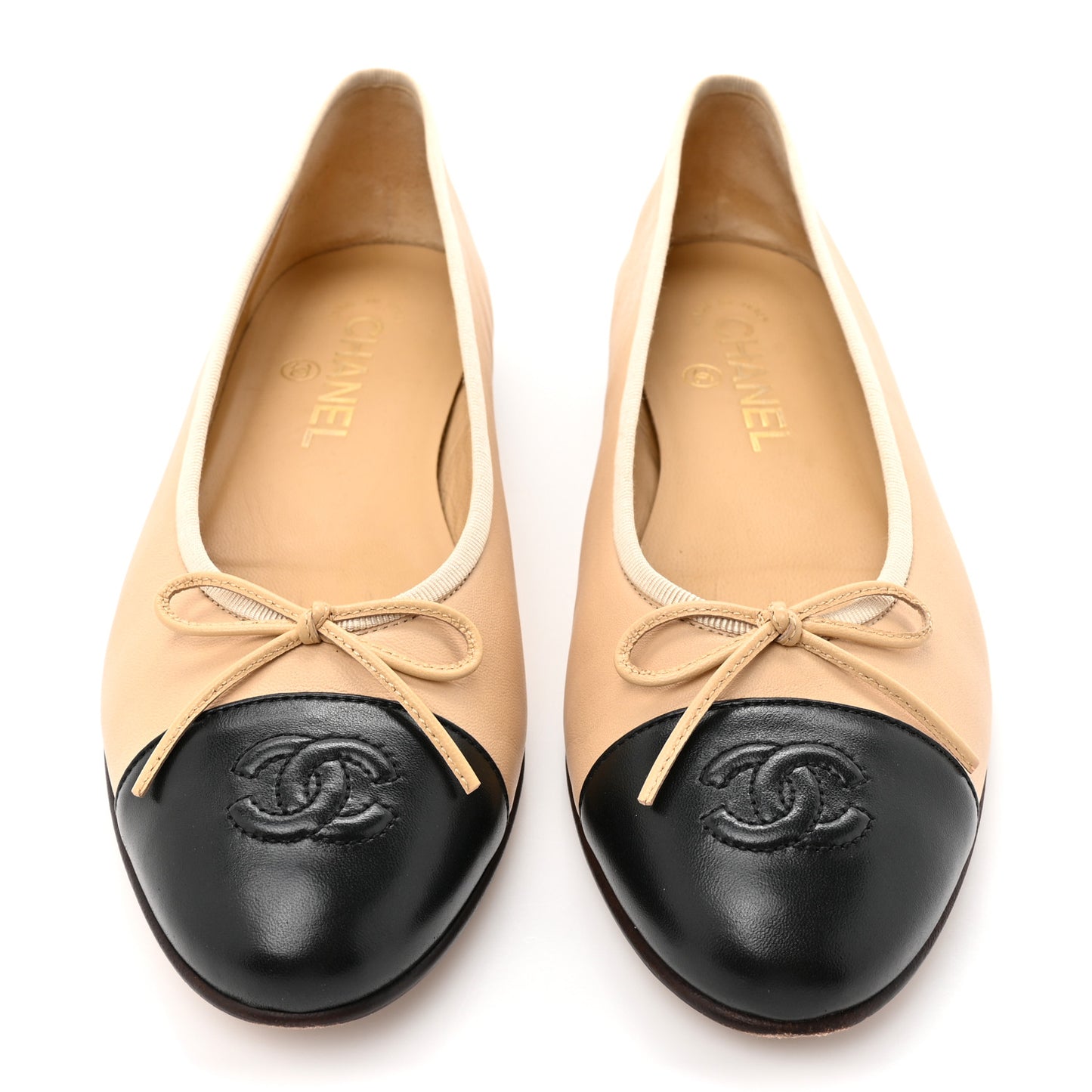 Lambskin Cap Toe CC Ballerina Flats 38 Beige Black