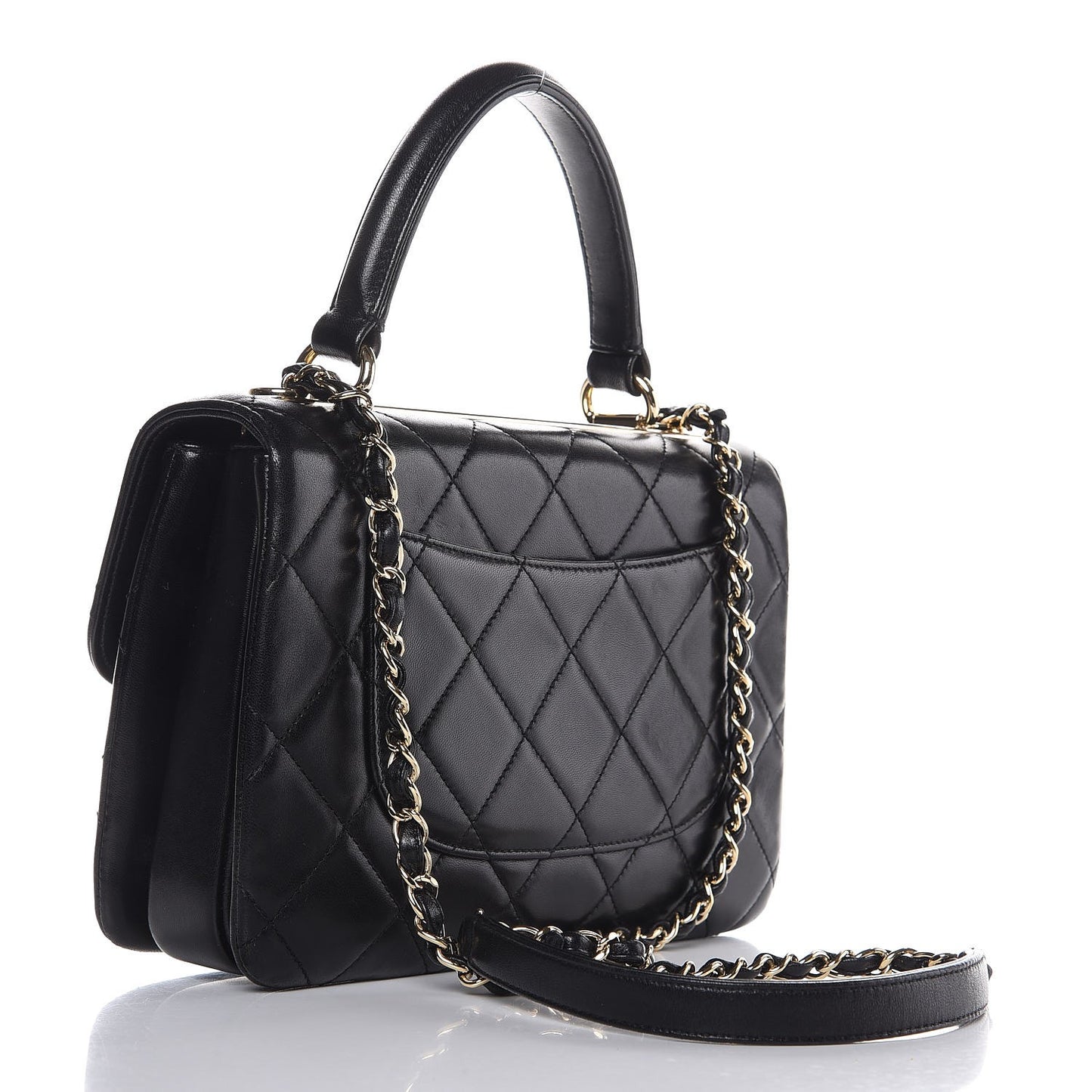 Lambskin Quilted Small Trendy CC Dual Handle Flap Bag Black