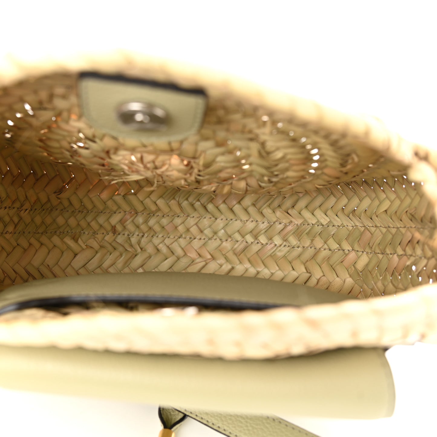 Raffia Small Grain Calfskin Small Marcie Basket Crossbody Faded Green