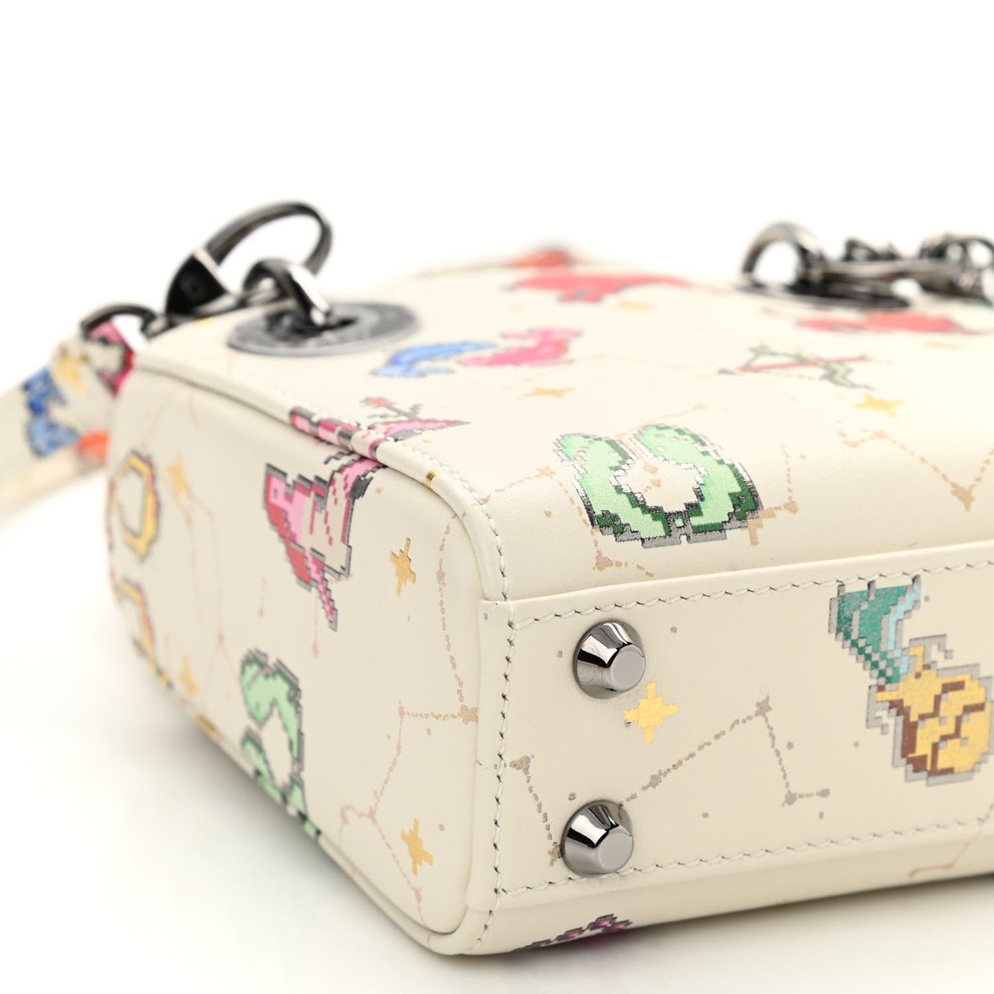 Smooth Calfskin Zodiac Pixel Printed Micro Lady Dior White Multicolor