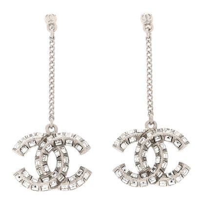 Chanel Baguette Crystal CC Drop Earrings Silver 1 of 5