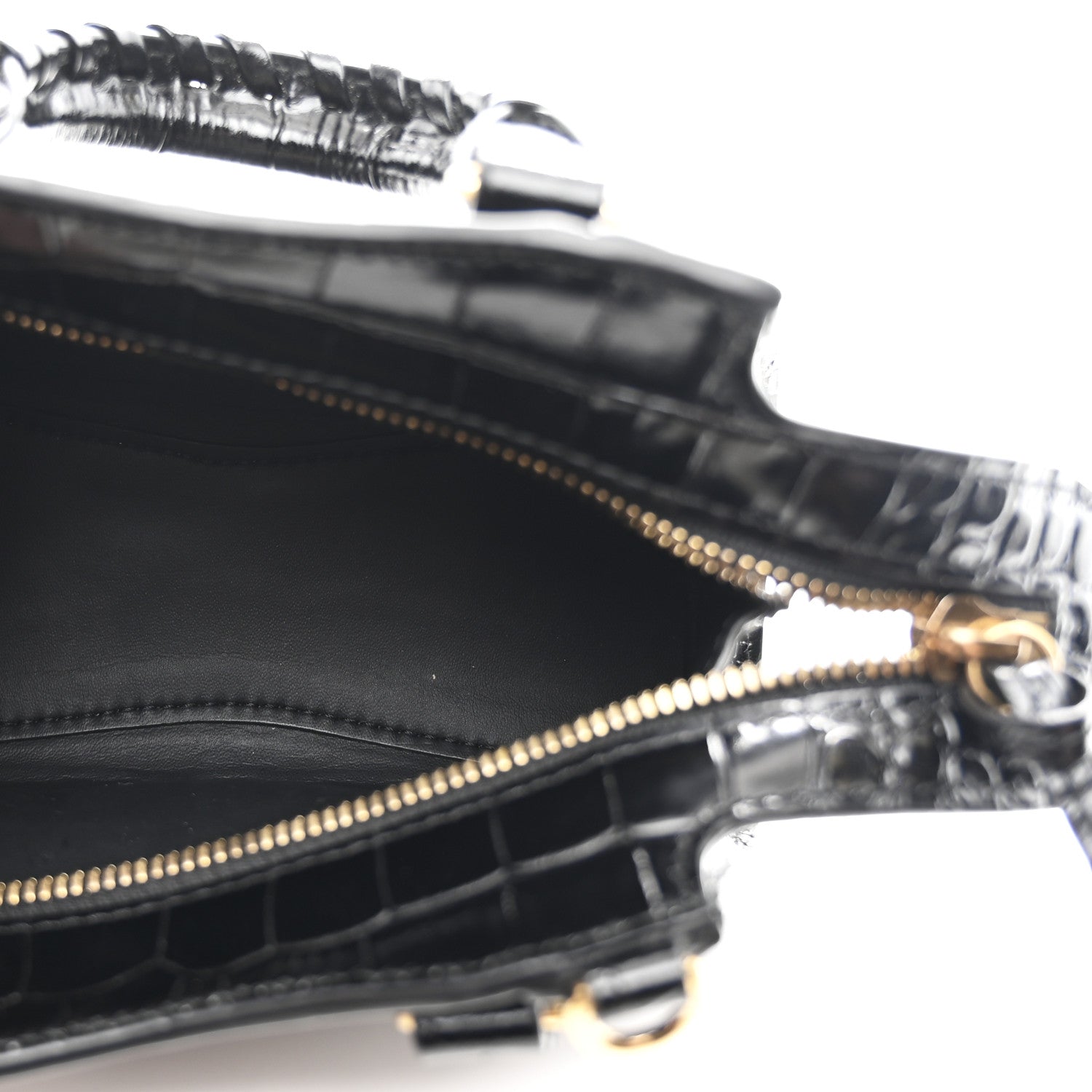 Balenciaga Shiny Supple Calfskin Crocodile Embossed Neo Classic Gold Hardware Nano City Crossbody Black 5 of 9