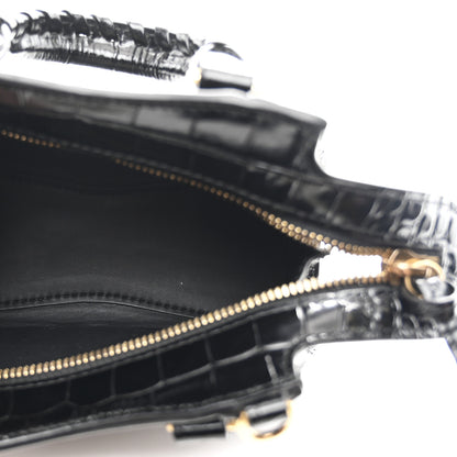 Balenciaga Shiny Supple Calfskin Crocodile Embossed Neo Classic Gold Hardware Nano City Crossbody Black 5 of 9