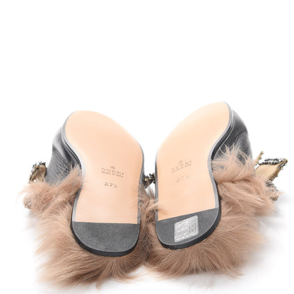 Gucci Malaga Kid Fur Crystal Bow Embroidered Womens Princetown Slippers 37.5 Black 5 of 7