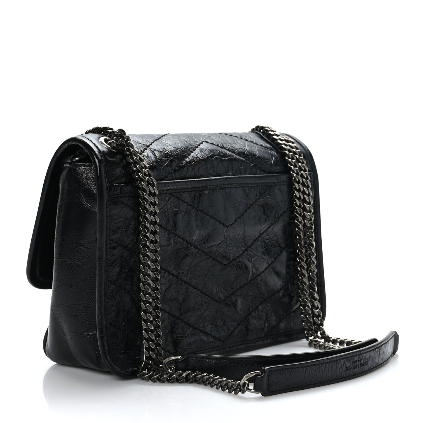 Crinkled Calfskin Matelasse Monogram Baby Niki Chain Satchel Black