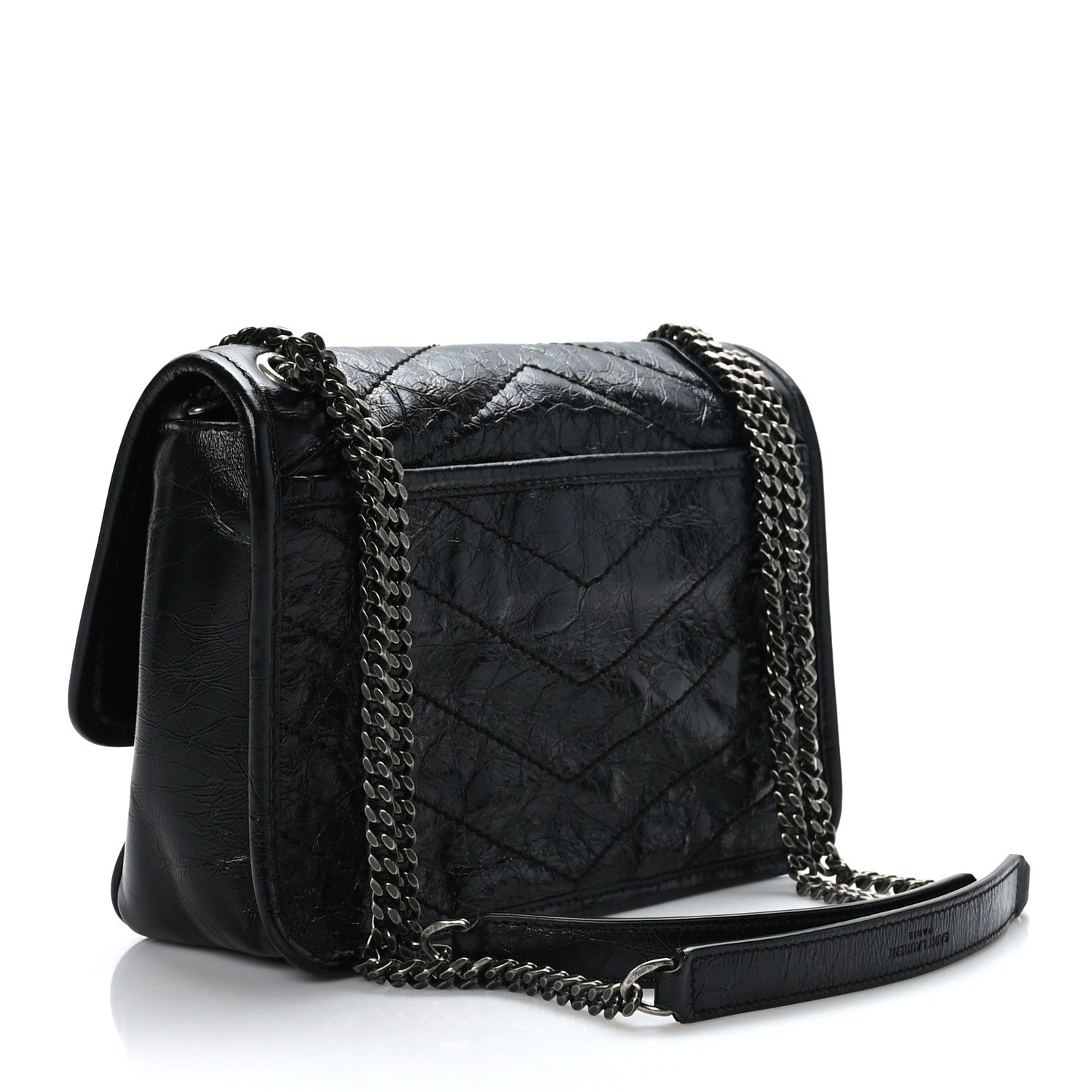Saint Laurent Crinkled Calfskin Matelasse Monogram Baby Niki Chain Satchel Black 3 of 8