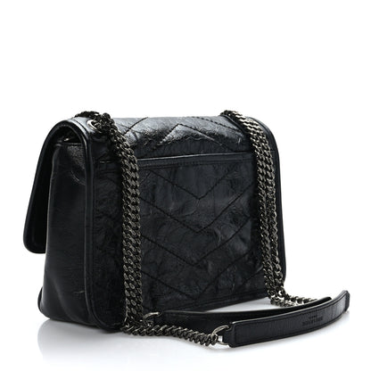 Saint Laurent Crinkled Calfskin Matelasse Monogram Baby Niki Chain Satchel Black 3 of 8