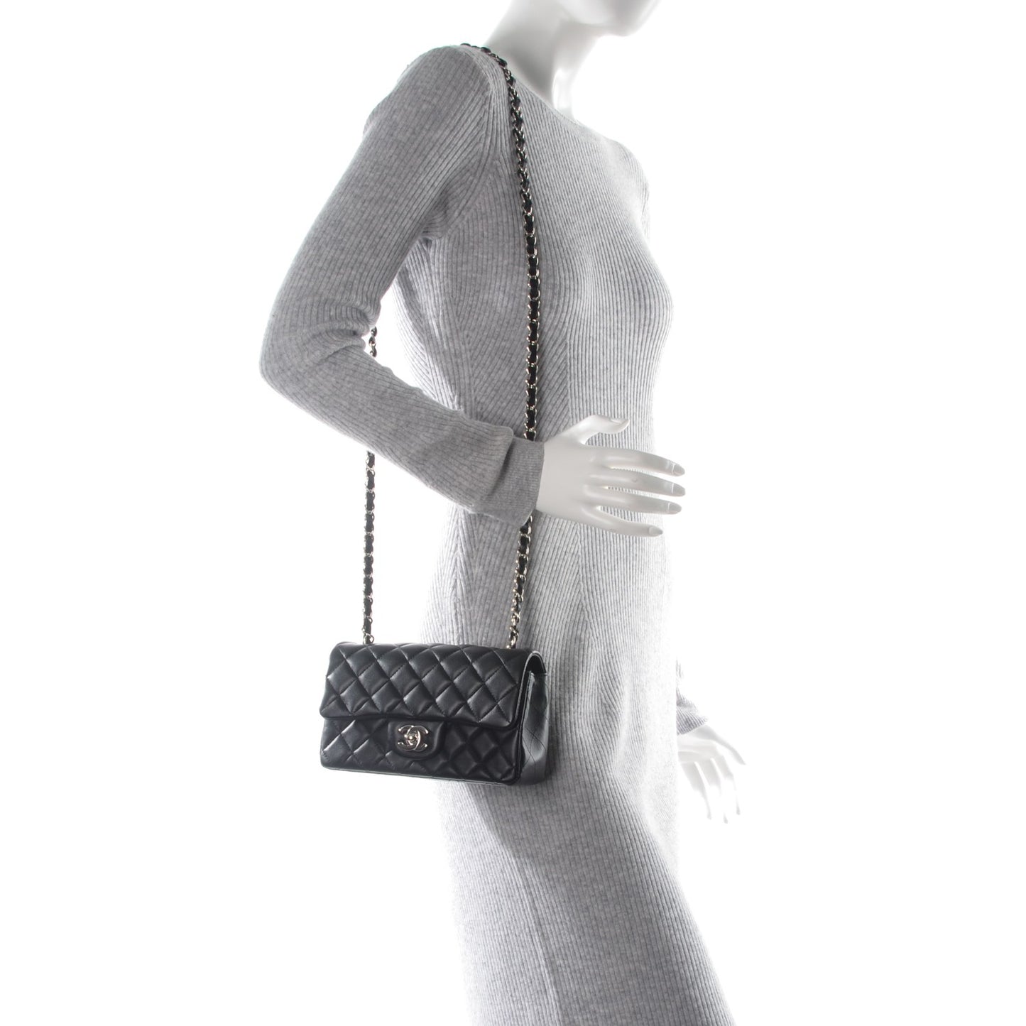 Lambskin Quilted Mini Rectangular Flap Black