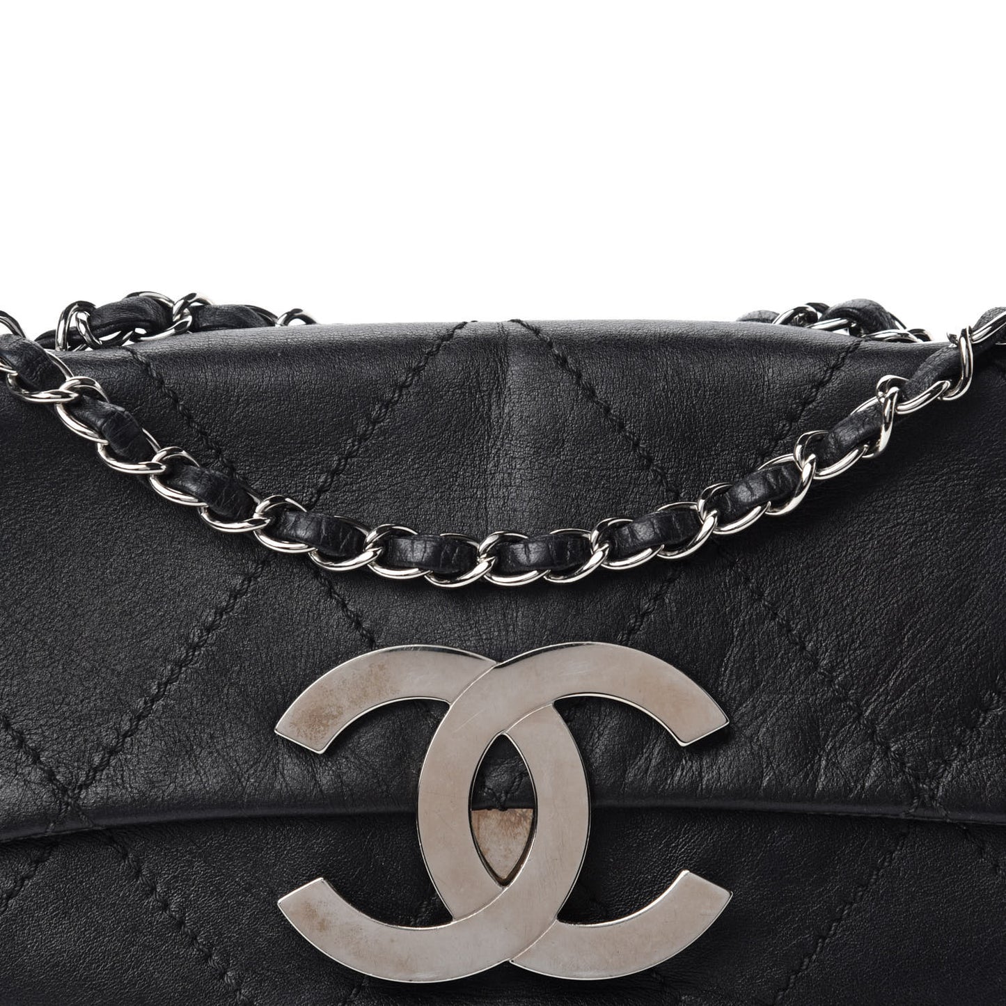 Lambskin Diamond Stitched CC East West Flap Black