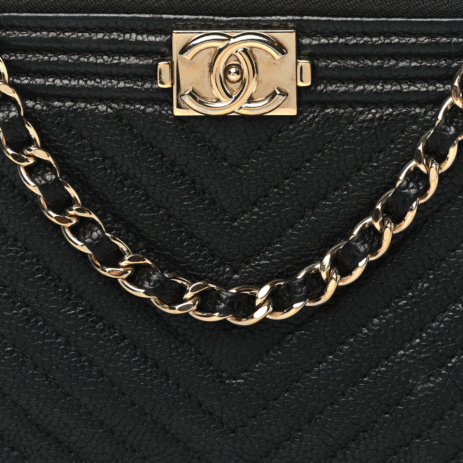 Chanel Caviar Chevron Small Boy Clutch With Chain Black 9 of 13