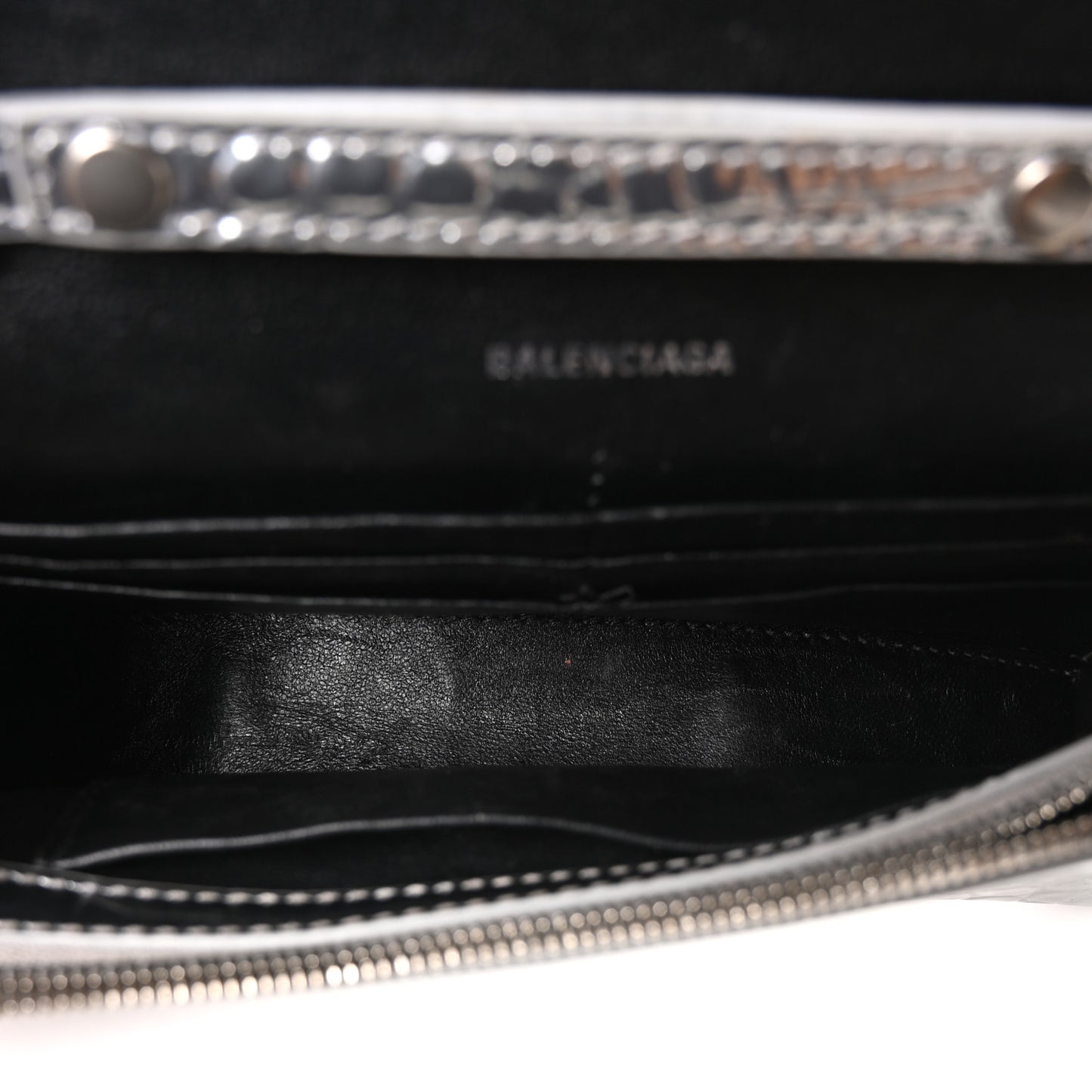 Metallic Calfskin Crocodile Embossed Hourglass Chain Bag Silver