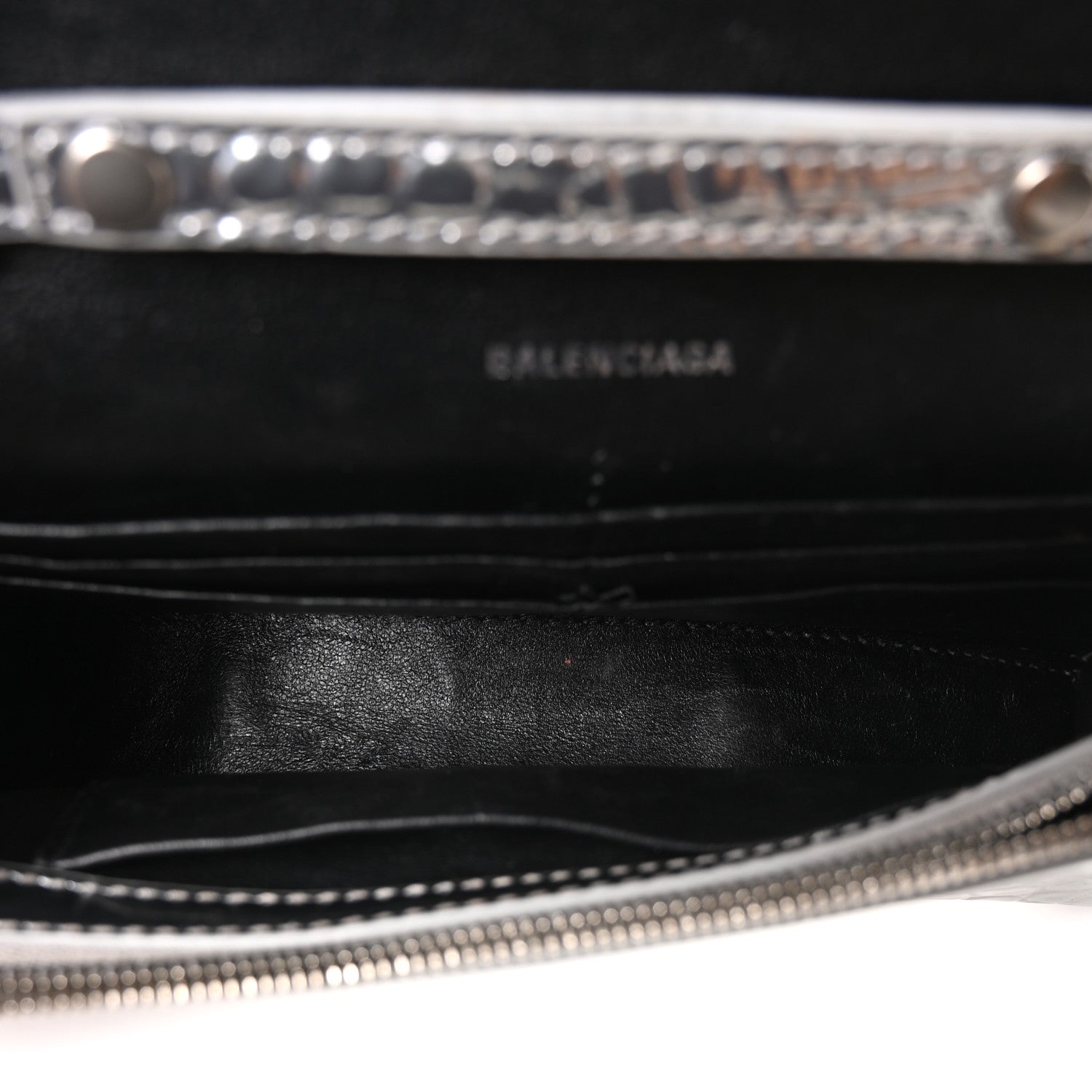Balenciaga Metallic Calfskin Crocodile Embossed Hourglass Chain Bag Silver 5 of 12