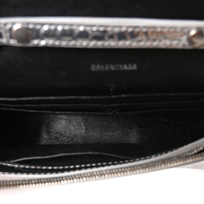Balenciaga Metallic Calfskin Crocodile Embossed Hourglass Chain Bag Silver 5 of 12
