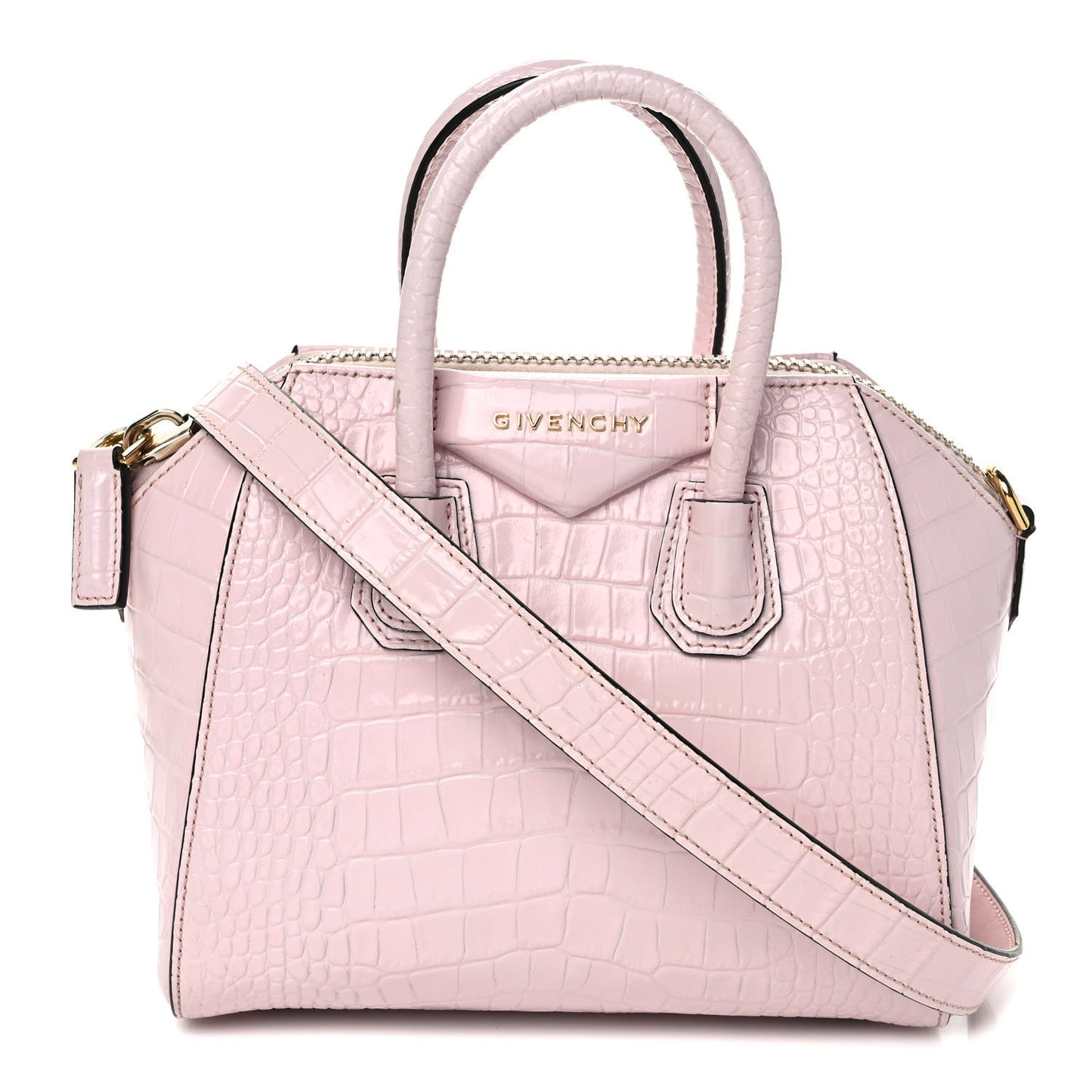 Calfskin Crocodile Embossed Mini Antigona Pink
