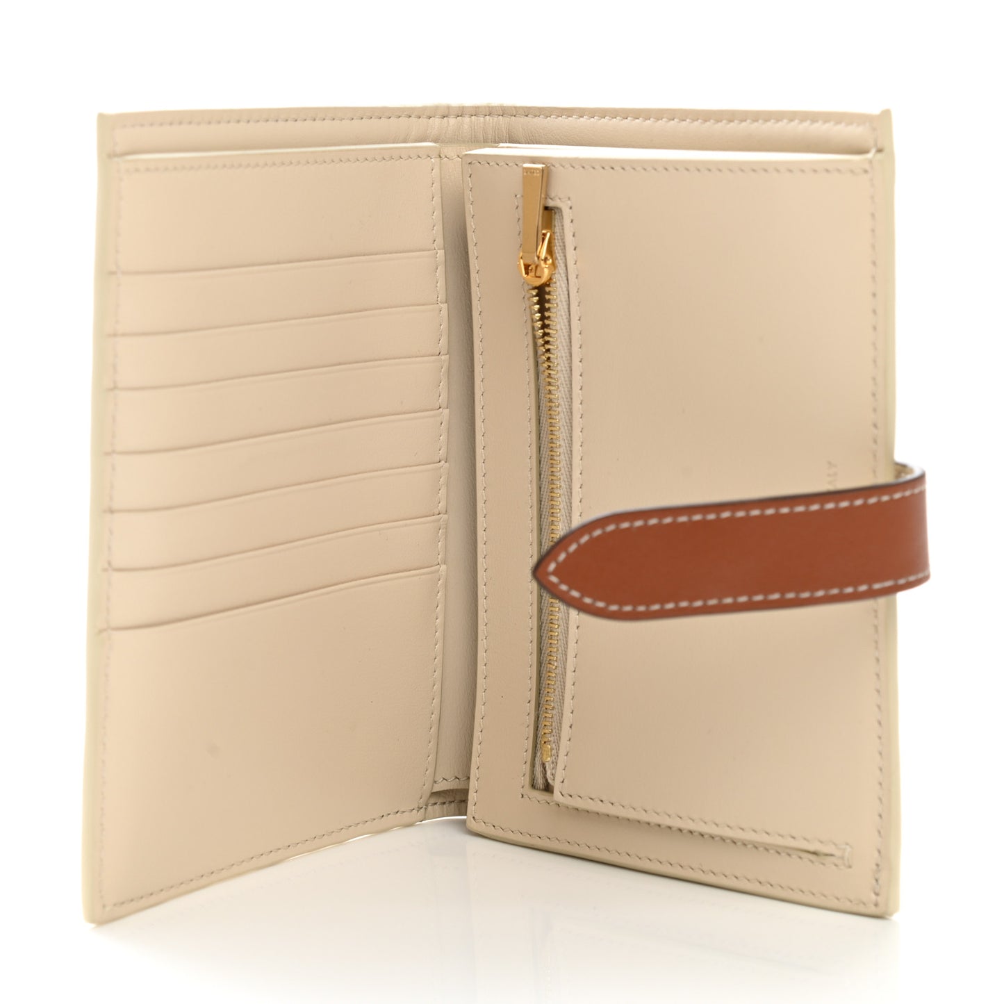 Grained Calfskin Medium Multifunction Strap Wallet Ivory Tan