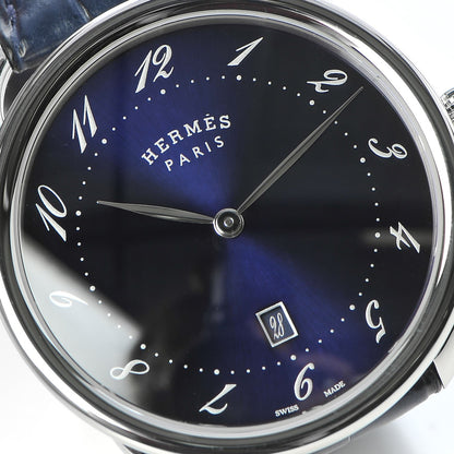 Hermes Stainless Steel Alligator 40mm Arceau Quartz Watch Bleu Abysse 8 of 9