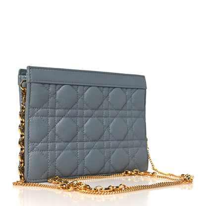 Christian Dior Calfskin Cannage Caro Zipped Pouch With Chain Cloud Blue 2 of 8