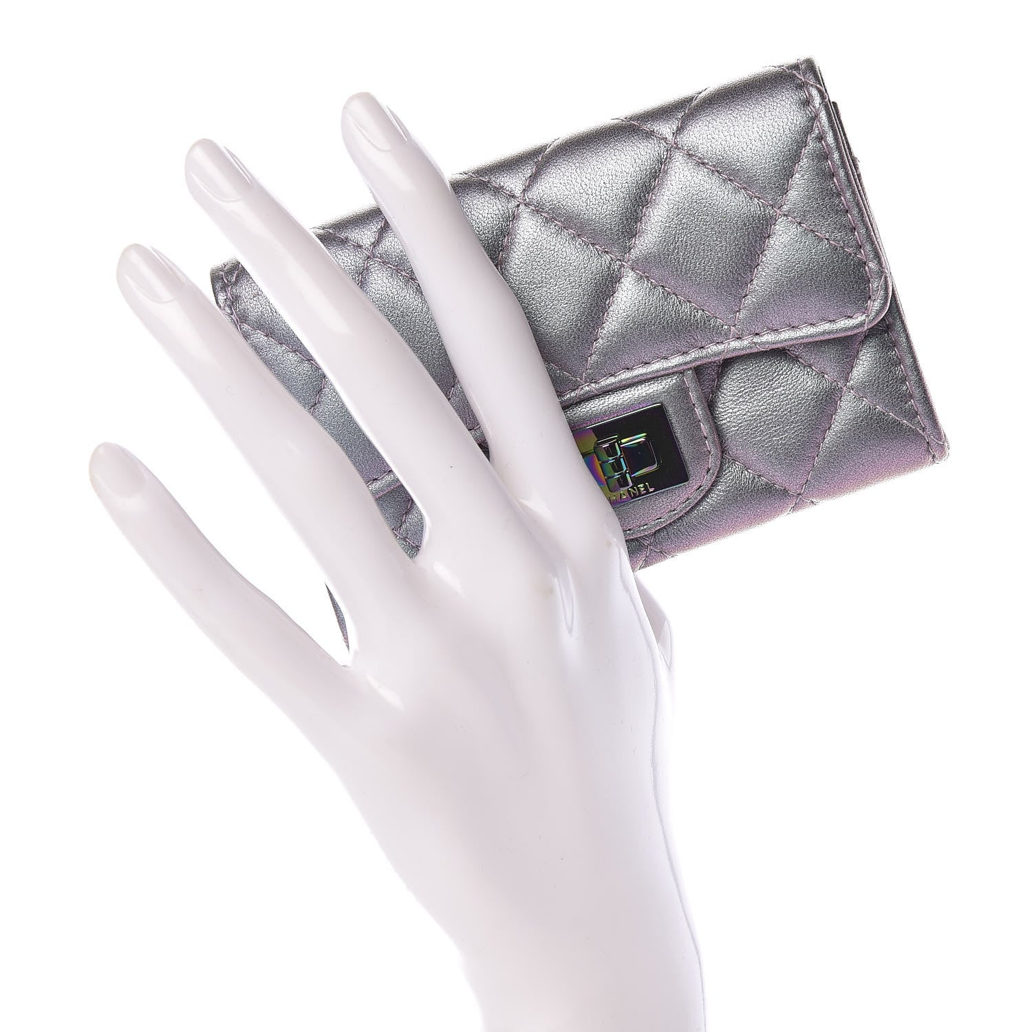 Chanel Iridescent Lambskin Quilted Reissue Flap Card Holder Light Purple 2 of 8