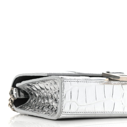Balenciaga Metallic Calfskin Crocodile Embossed Hourglass Chain Bag Silver 9 of 11