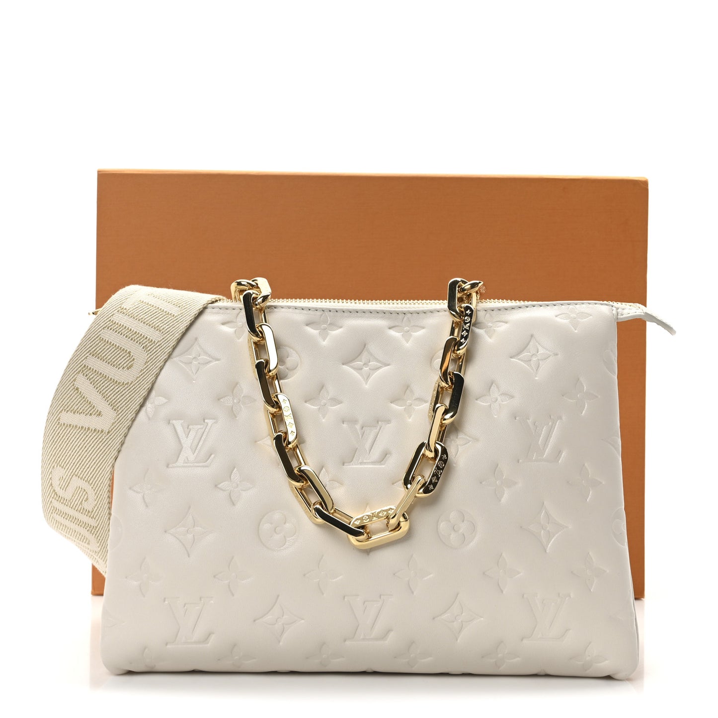 Lambskin Embossed Monogram Coussin PM Beige Cream