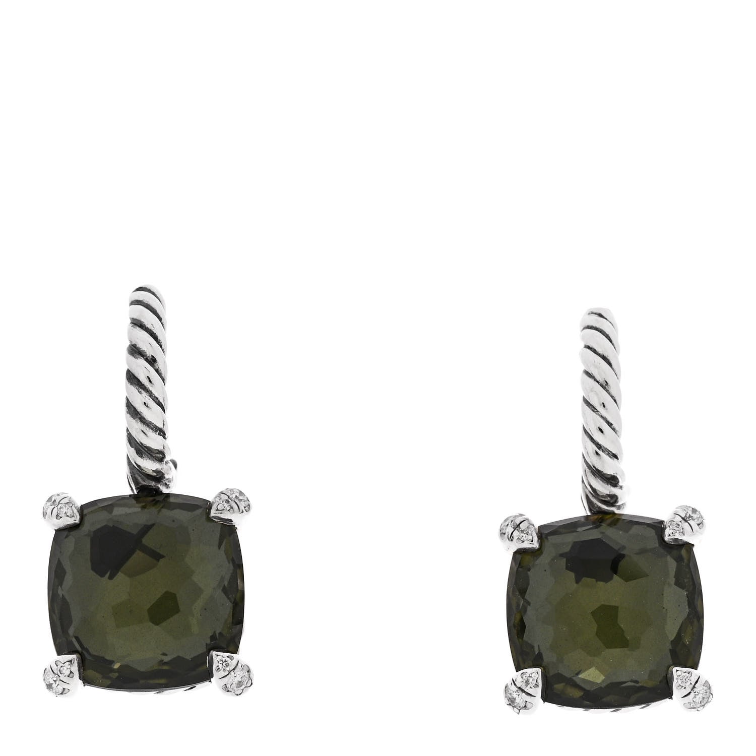 David Yurman Sterling Silver Green Orchid Diamond Chatelaine Drop Earrings 1 of 4