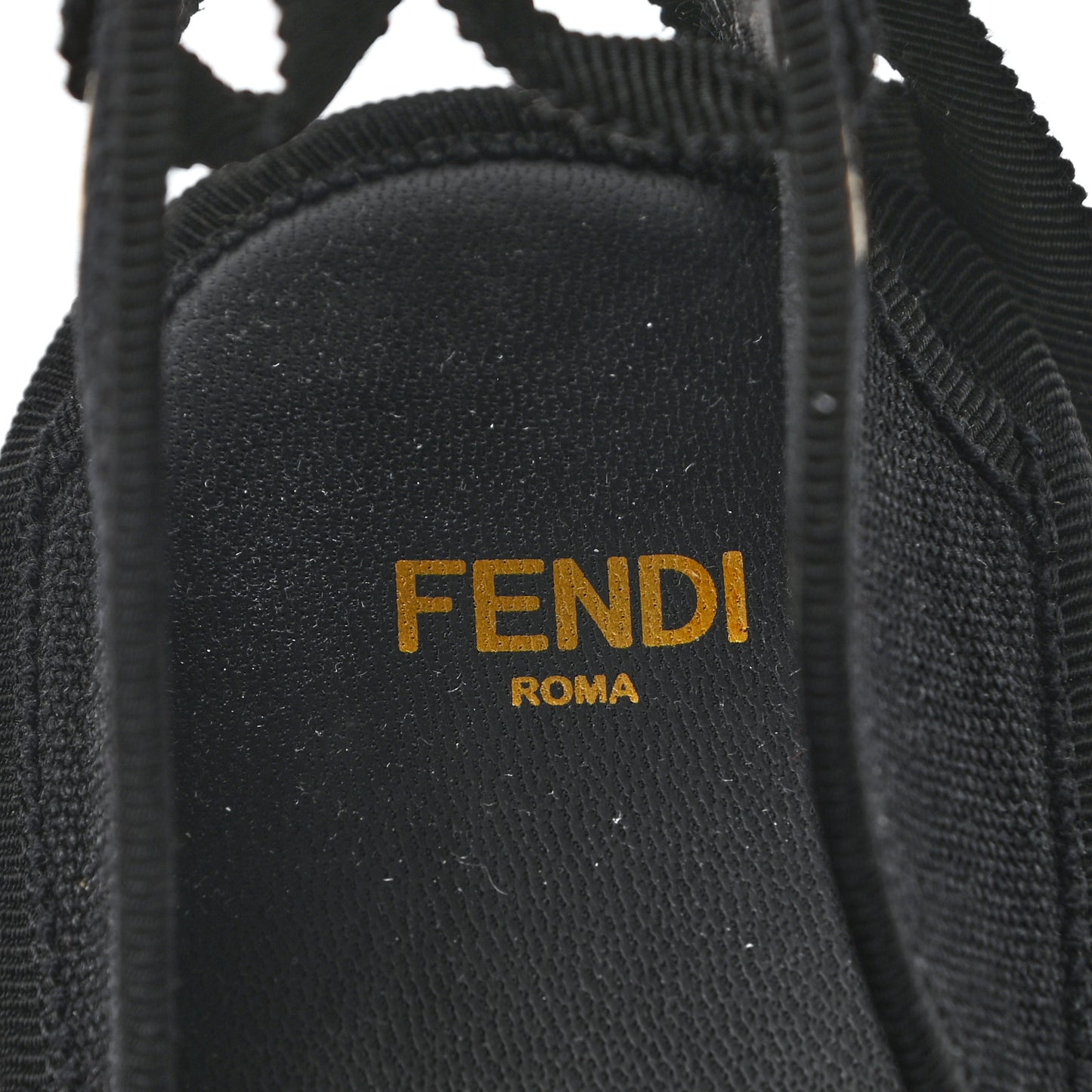 Canvas FF Embroidered Roma Ankle Wrap Espadrille Wedges 38 Black
