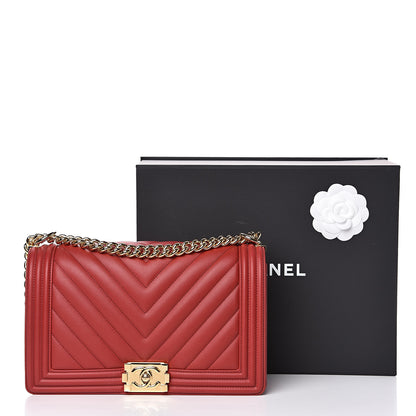 Chanel Calfskin Chevron Quilted New Medium Boy Flap Red 11 of 11