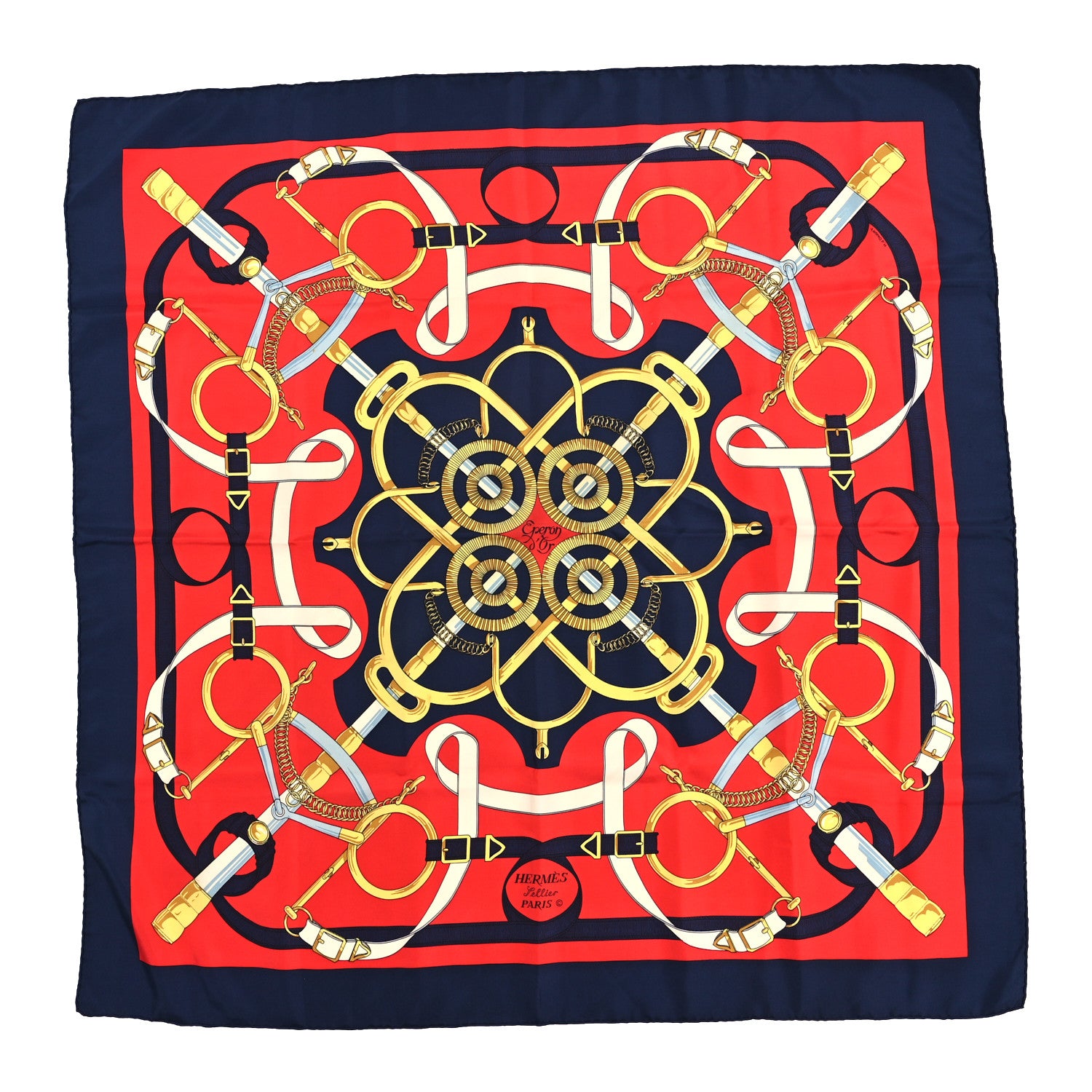 Hermes Silk Eperon D'Or Scarf 90 Bleu Rouge 1 of 3