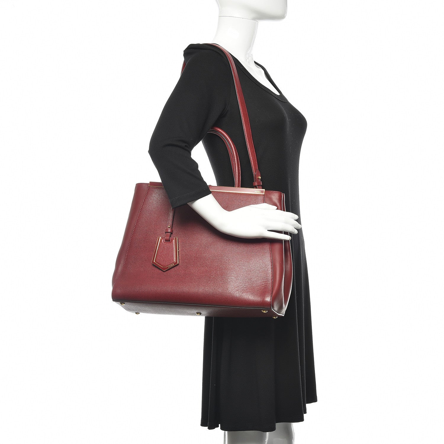 Fendi Vitello Elite Regular 2Jours Tote Rosso Scuro Ciliegia 2 of 12
