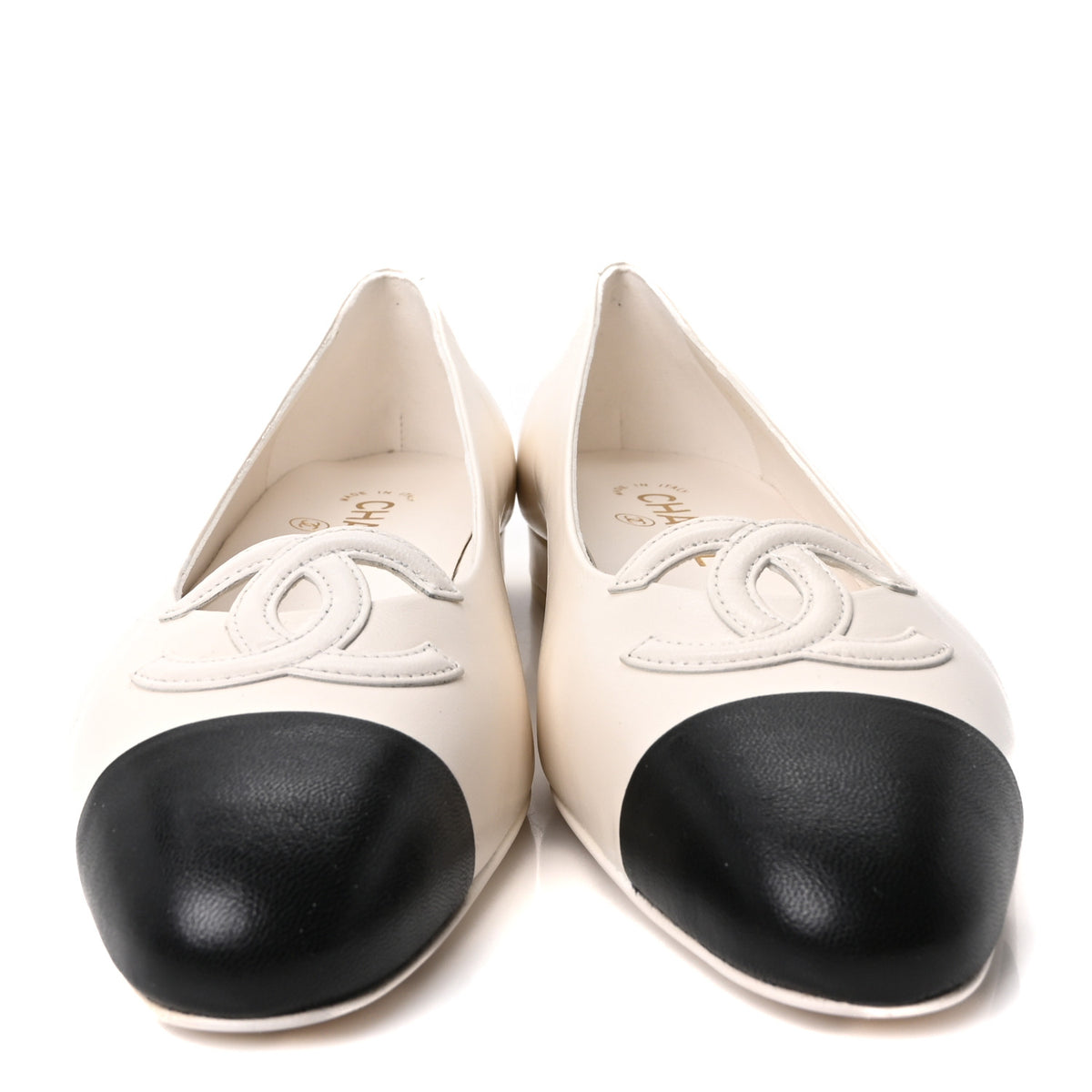 Goatskin CC Ballet Flats 39.5 White Black