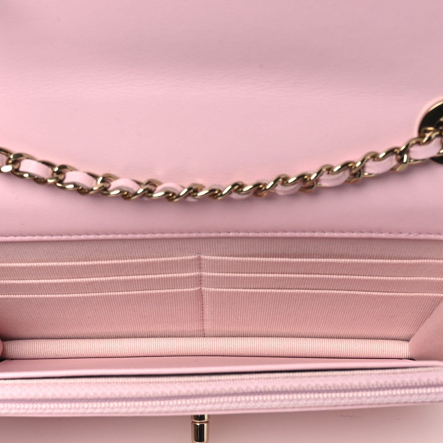 Lambskin Quilted Trendy Chain CC Wallet On Chain WOC Light Pink