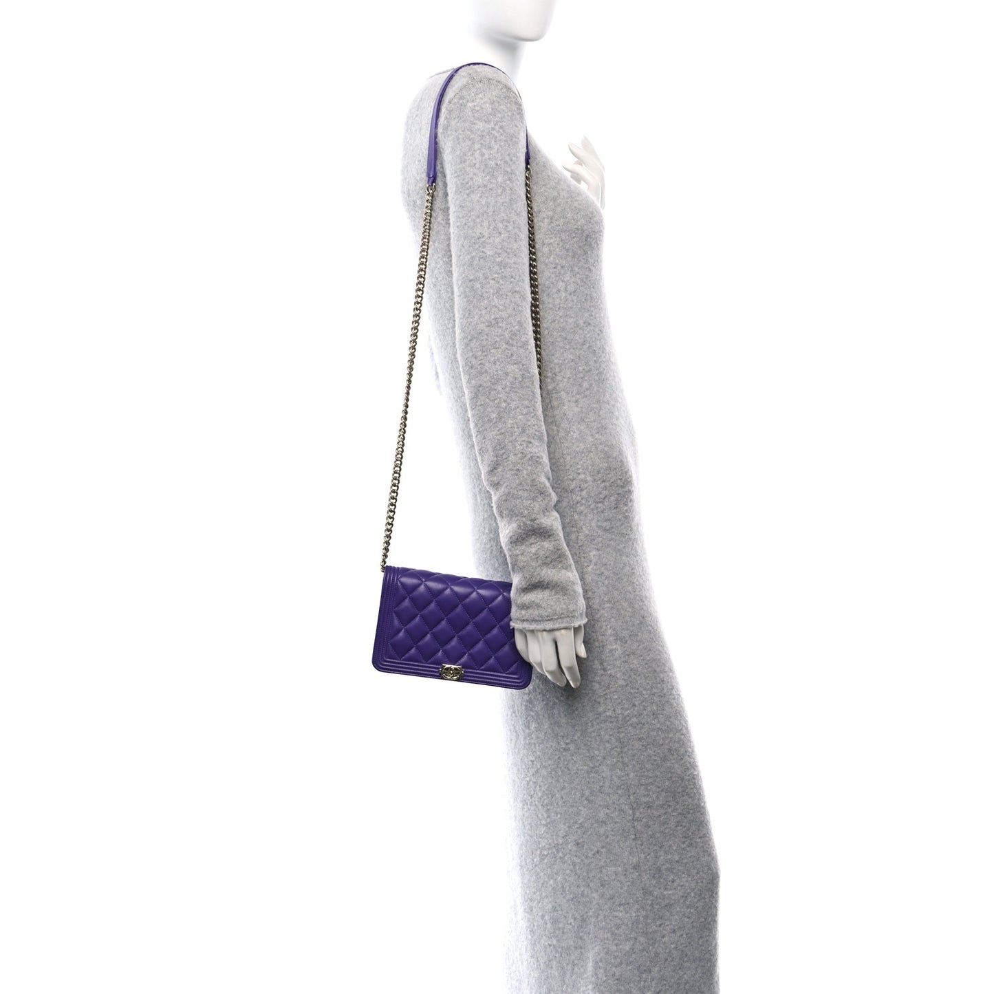 Lambskin Quilted Boy Wallet On Chain WOC Purple