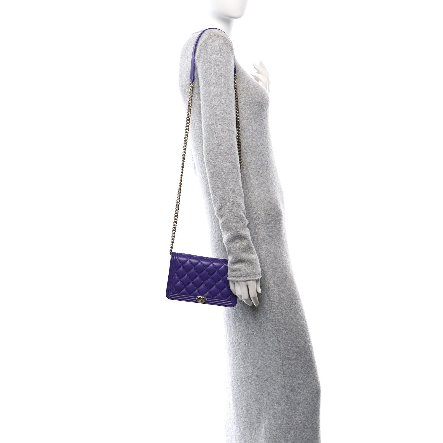 Chanel Lambskin Quilted Boy Wallet On Chain WOC Purple 2 of 12