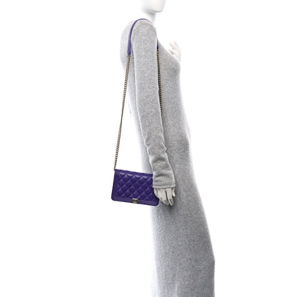 Chanel Lambskin Quilted Boy Wallet On Chain WOC Purple 2 of 12