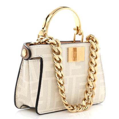 Fendi Glazed Fabric FF Bikini Girls Inlay Nano Peekaboo Maxi Handle Satchel Bianco Perla Multicolor 3 of 11