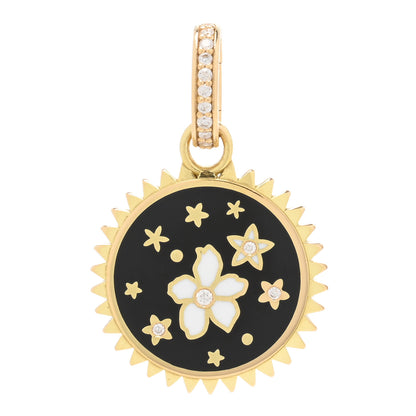 Foundrae 18K Yellow Gold Diamond Enamel Petite Champleve Resilience Medallion Pendant Black White 1 of 3