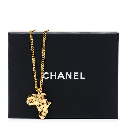 Chanel Crystal Pearl CC Africa Pendant Necklace Gold White 6 of 6