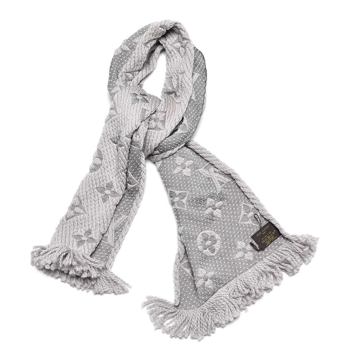 Wool Silk Logomania Scarf Pearl Grey