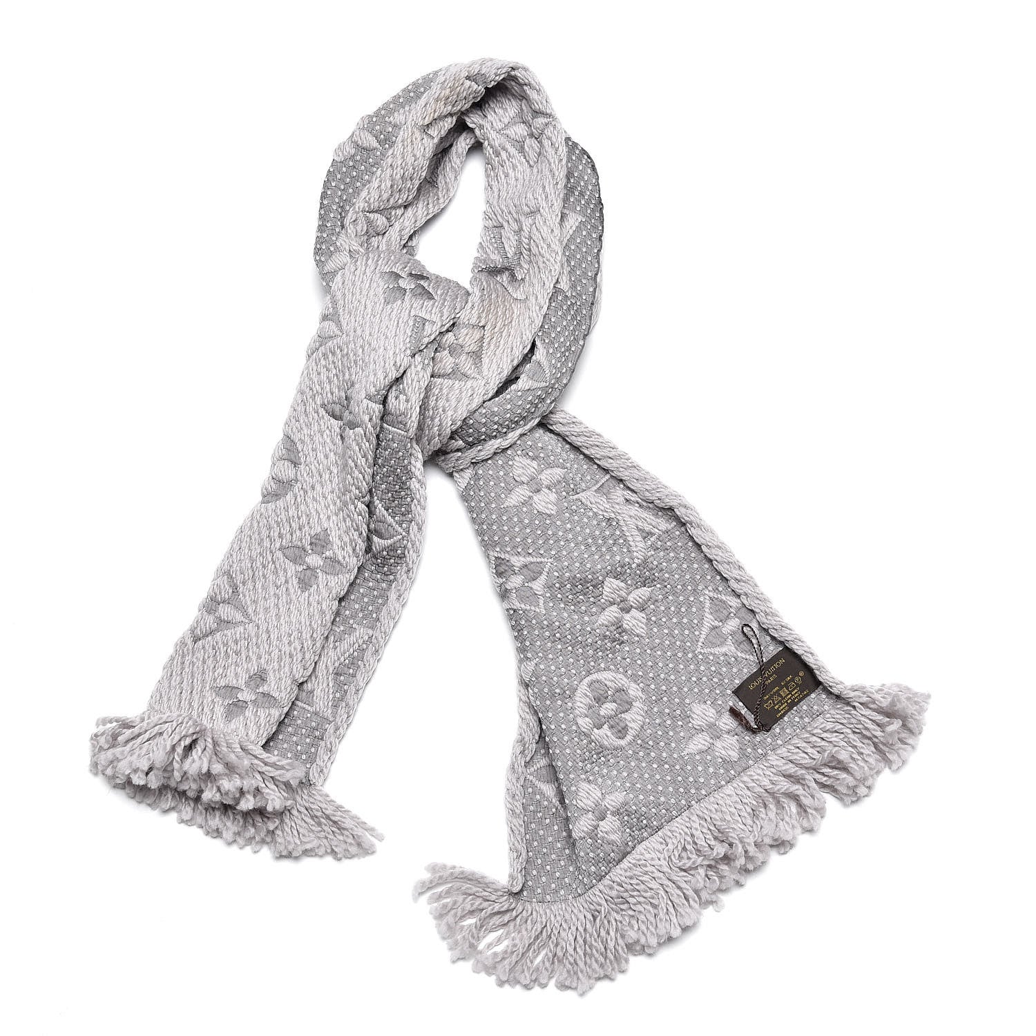 Louis Vuitton Wool Silk Logomania Scarf Pearl Grey 1 of 5