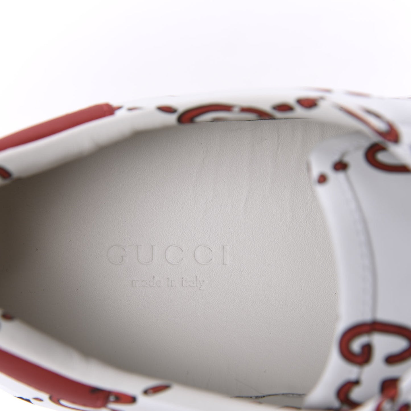 Calfskin GucciGhost Print Womens Ace Sneakers 39.5 White Hibiscus Red