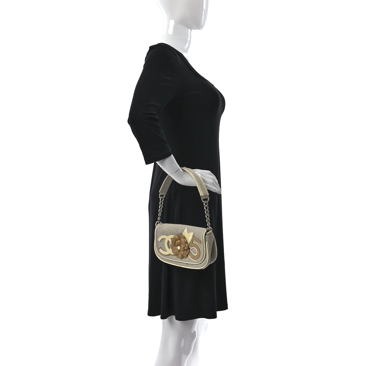 Chanel Canvas Camellia No. 5 Flap Beige Grey 2 of 11