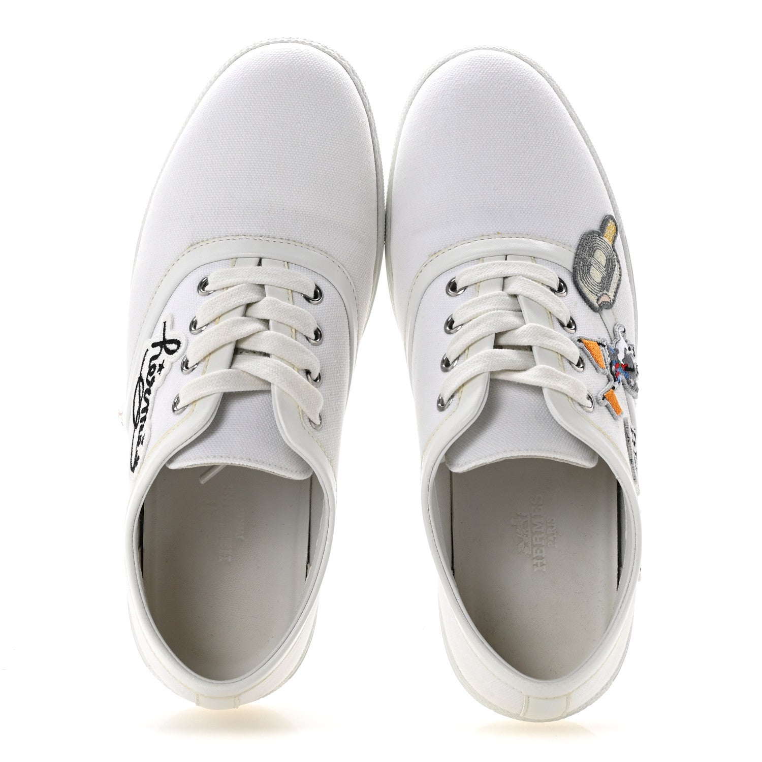 Hermes Canvas Embroidered Innocent Sneakers 37.5 White 2 of 9