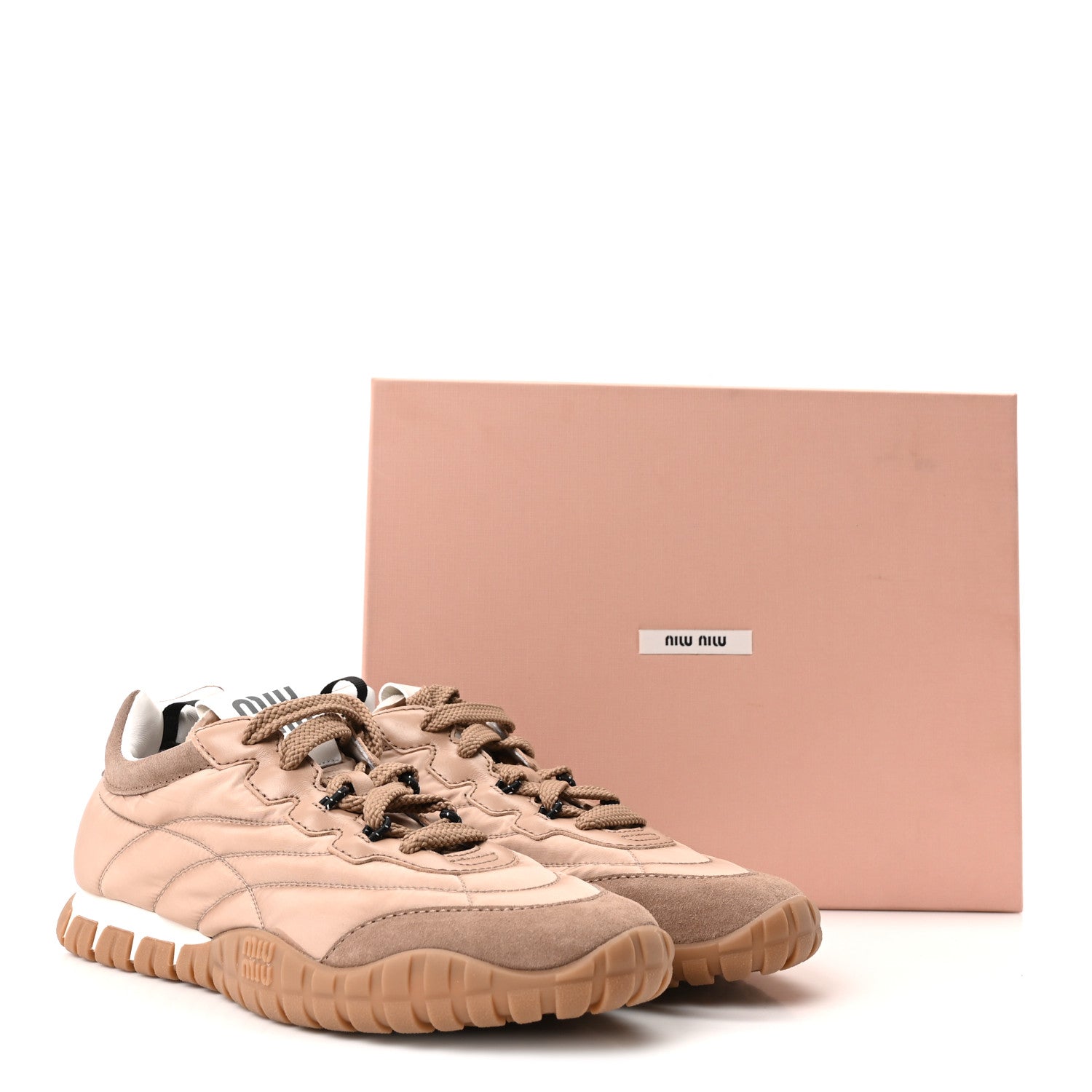 Miu Miu Technical Fabric Suede Womens Tyre Sneakers 40 Dark Rose