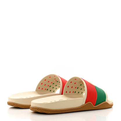 Gucci Rubber Web Womens Interlocking G Slide Sandals 36 Mystic White Green Red 4 of 8