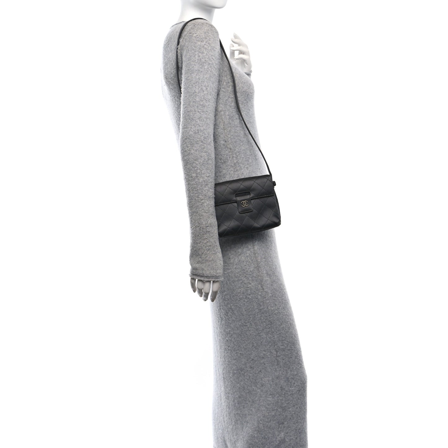 Satin Quilted Crystal CC Square Flap Grey