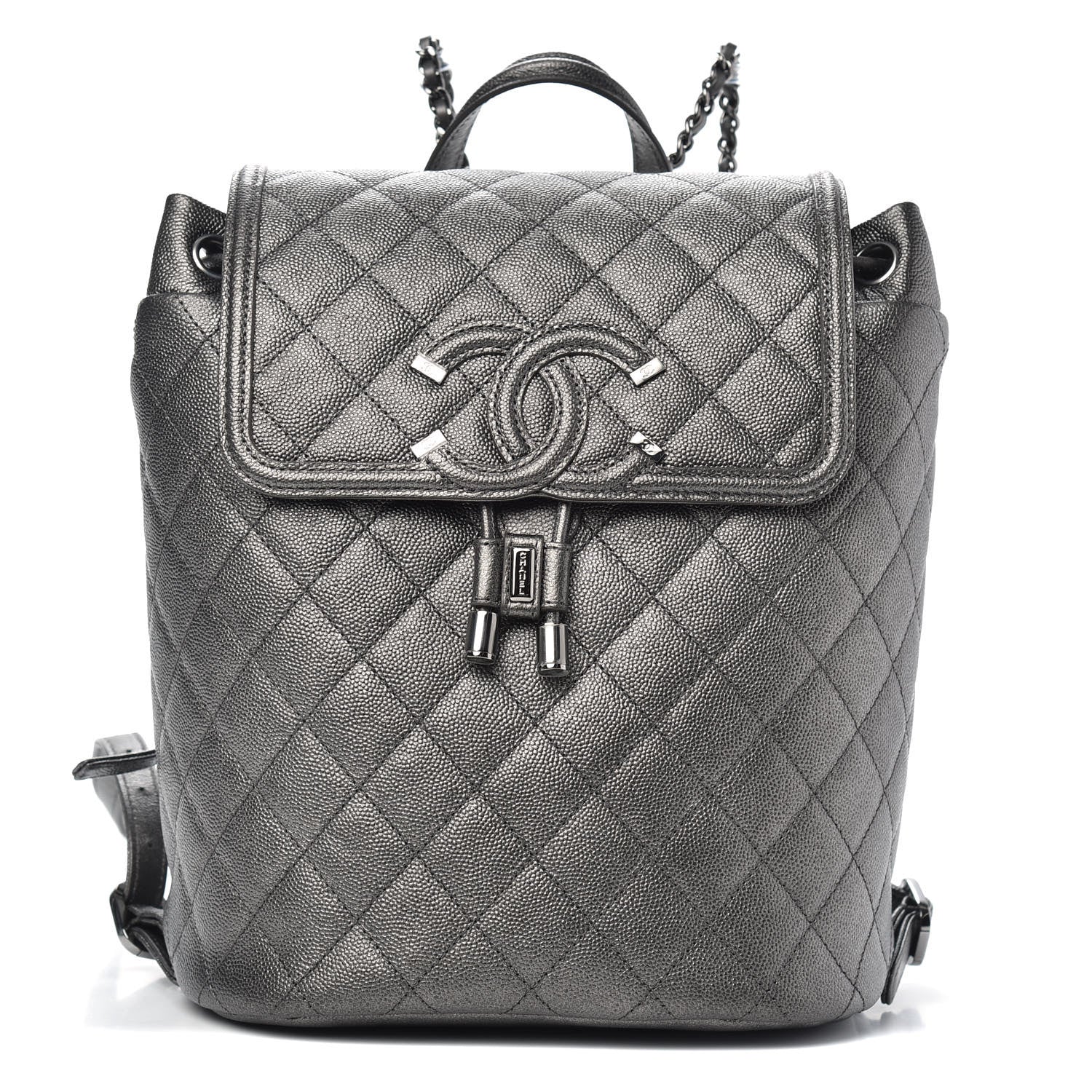 Chanel Metallic Caviar Quilted Filigree Backpack Dark Silver 1 of 10