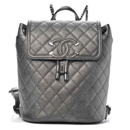 Chanel Metallic Caviar Quilted Filigree Backpack Dark Silver 1 of 10