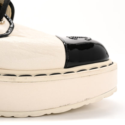 Chanel Lambskin Patent CC Cap Toe Pearl Short Boots 36.5 White Black 11 of 14