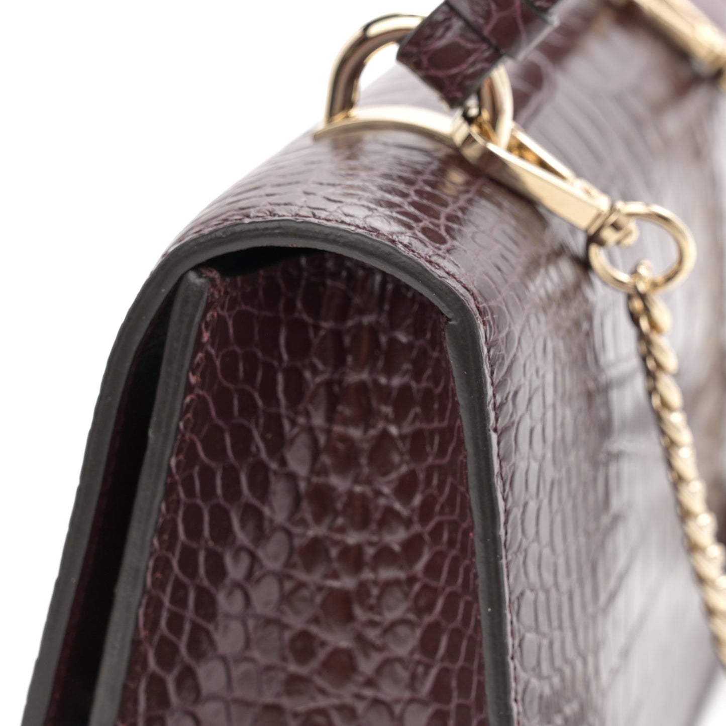 Calfskin Crocodile Embossed Medium JC Top Handle Bordeaux