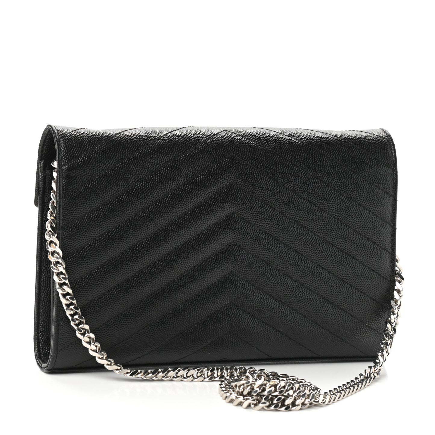 Grain De Poudre Matelasse Chevron Monogram Chain Wallet Black